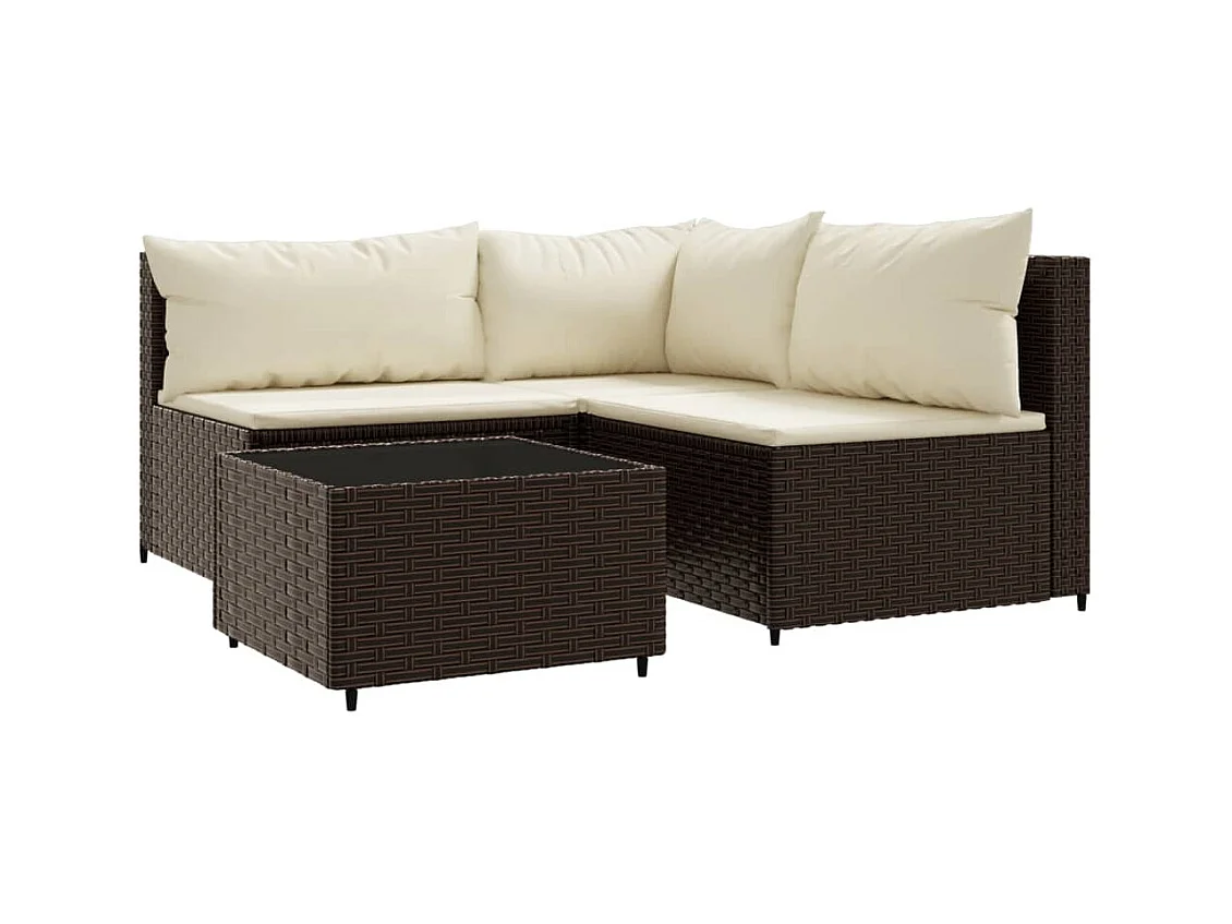 Salon de jardin 4 pcs avec coussins Marron Résine tressée