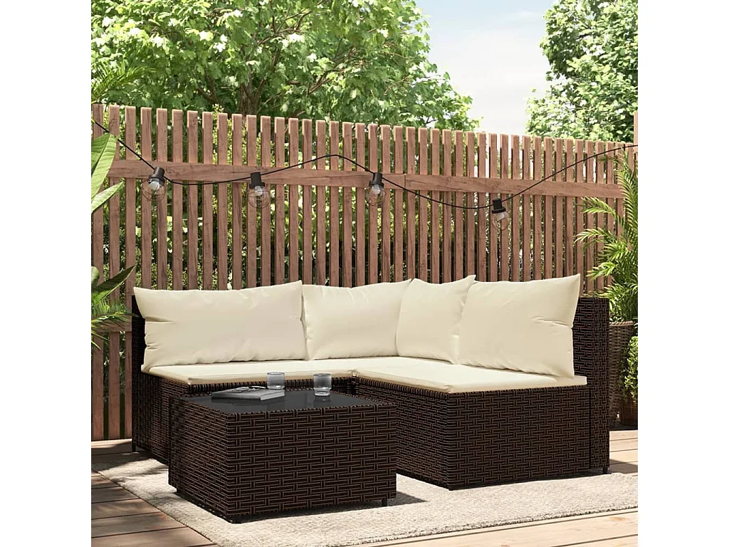 vidaXL Set muebles de jardín 4 piezas y cojines ratán sintético marrón