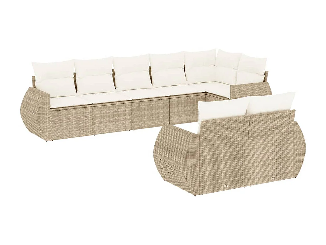 Salon de jardin avec coussins 8 pcs beige résine tressée