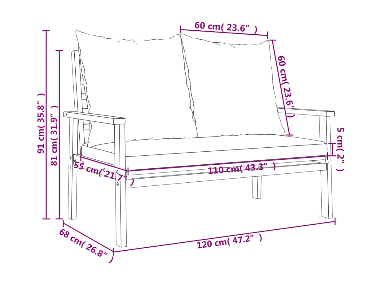 Ensemble de jardin avec coussin bois massif acacia