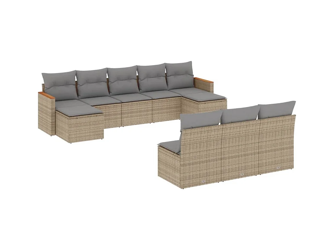 Salon de jardin et coussins 10 pcs mélange beige résine tressée