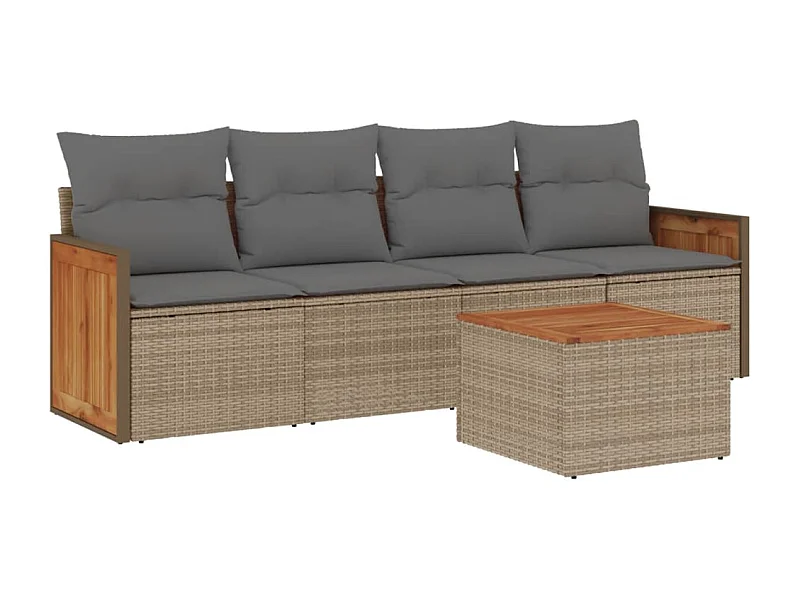 Salon de jardin avec coussins 5 pcs beige résine tressée