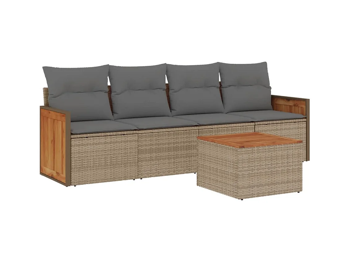 Salon de jardin avec coussins 5 pcs beige résine tressée