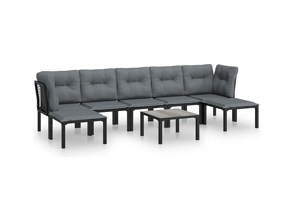 Salon de jardin 8 pcs noir et gris résine tressée
