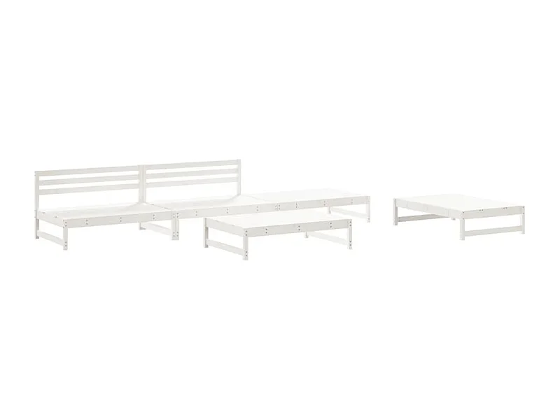 Salon de jardin 5 pcs blanc bois massif de pin