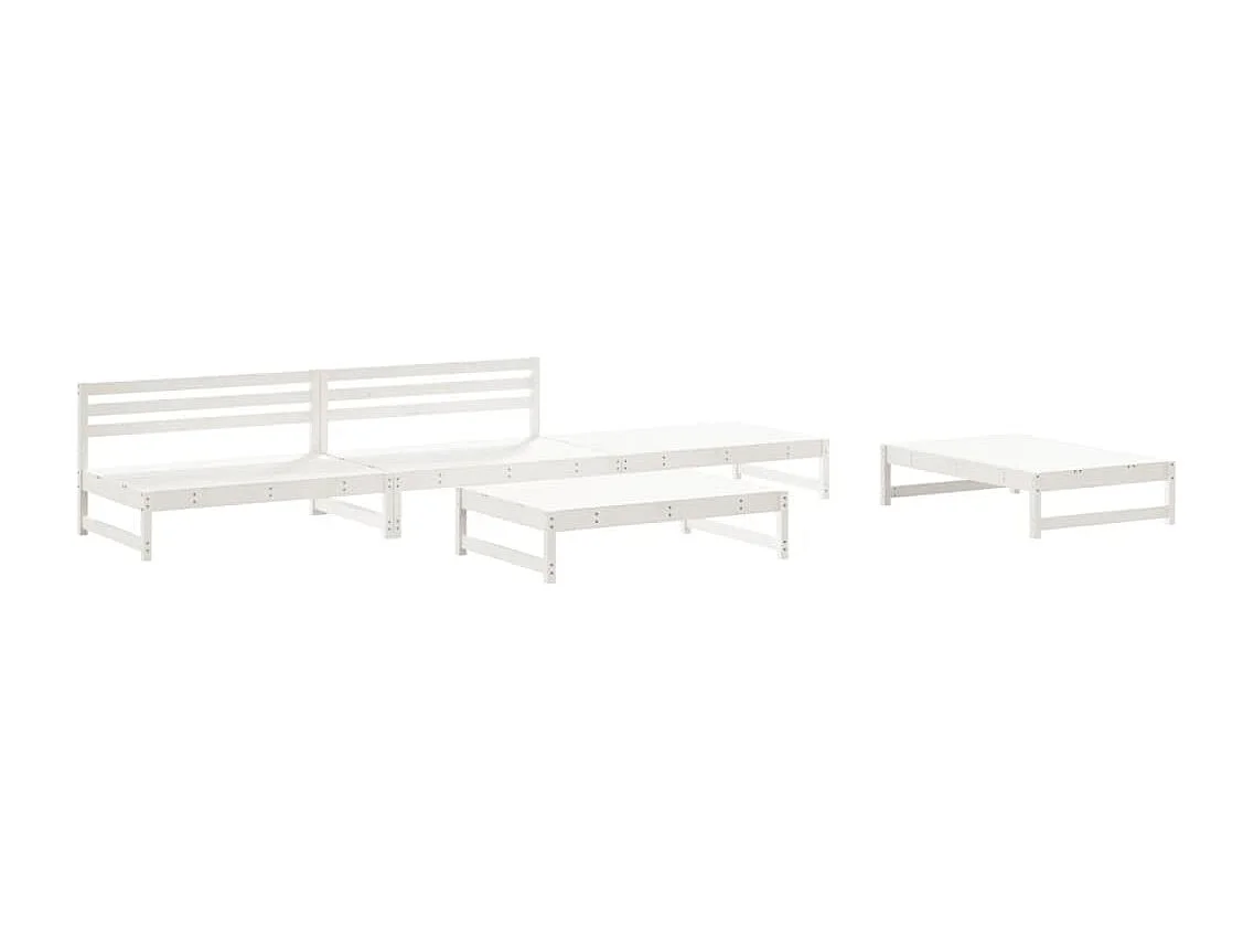 Salon de jardin 5 pcs blanc bois massif de pin