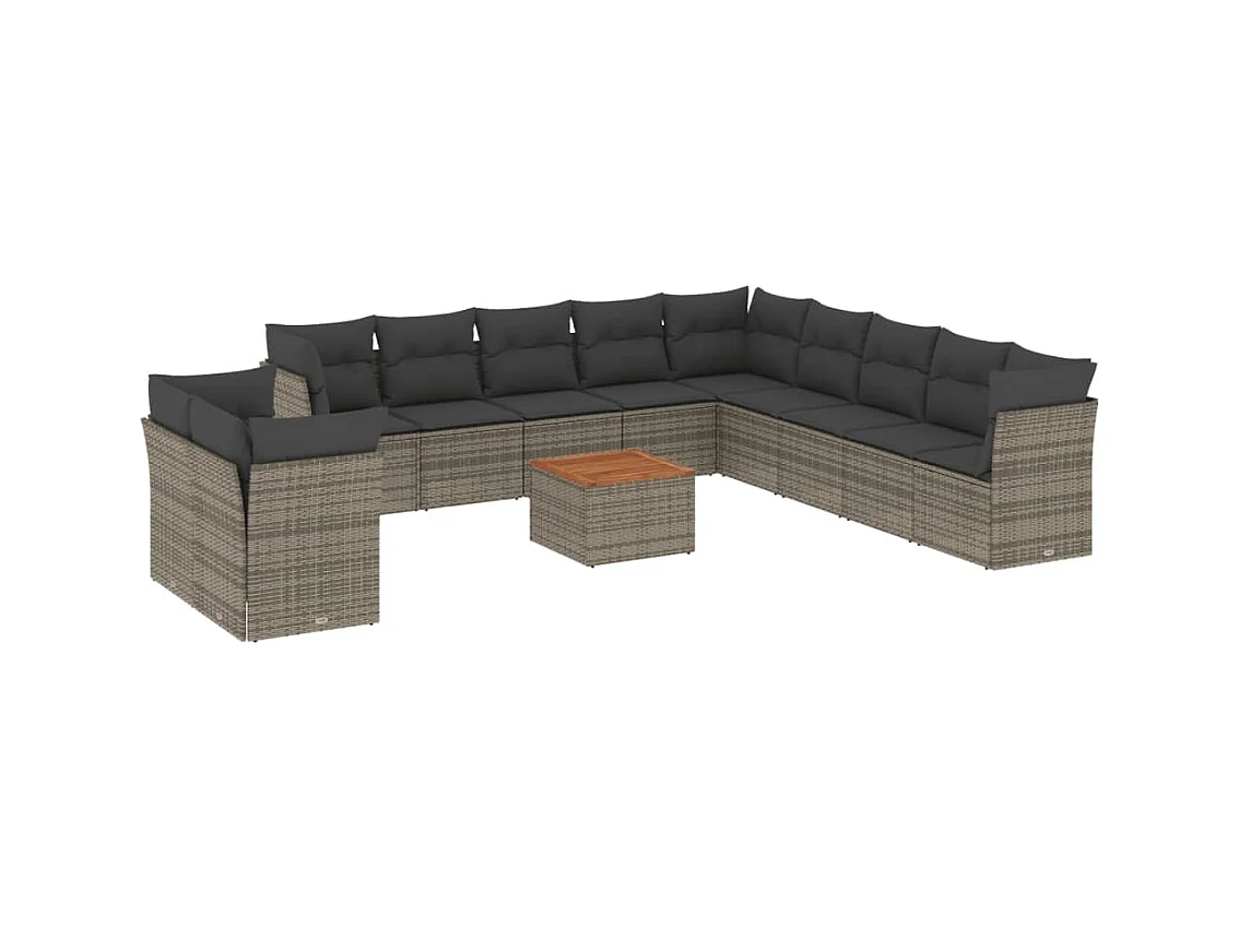 Salon de jardin avec coussins 12 pcs gris résine tressée