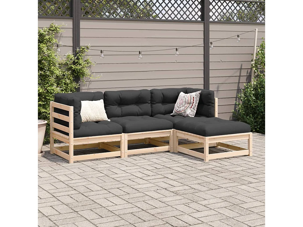 Salon de jardin 4 pcs bois massif de pin