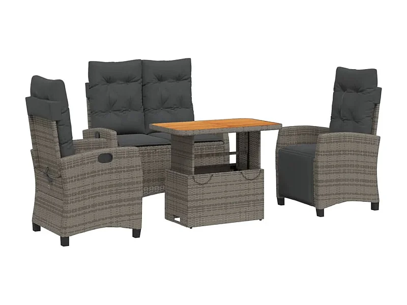 Ensemble à manger jardin 4pcs et coussins Gris Résine tressée