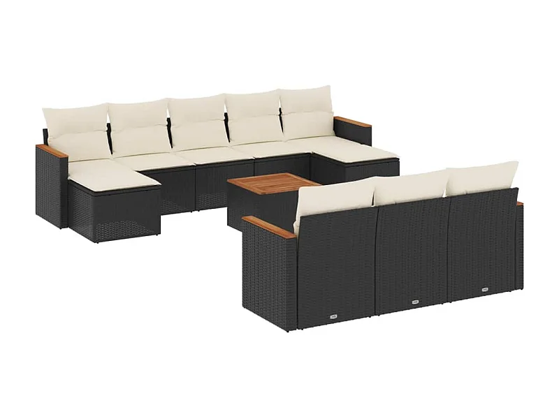 Salon de jardin 11 pcs avec coussins noir résine tressée