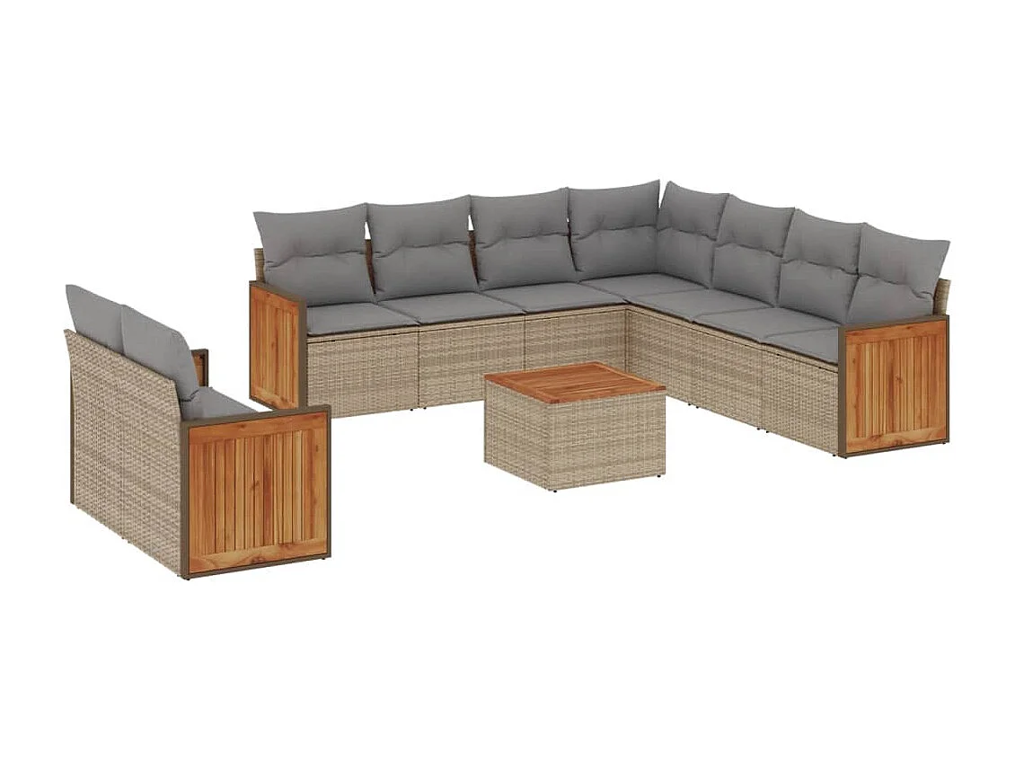 Salon de jardin avec coussins 10 pcs beige résine tressée