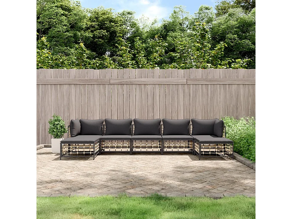 Salon de jardin 7 pcs avec coussins anthracite résine tressée