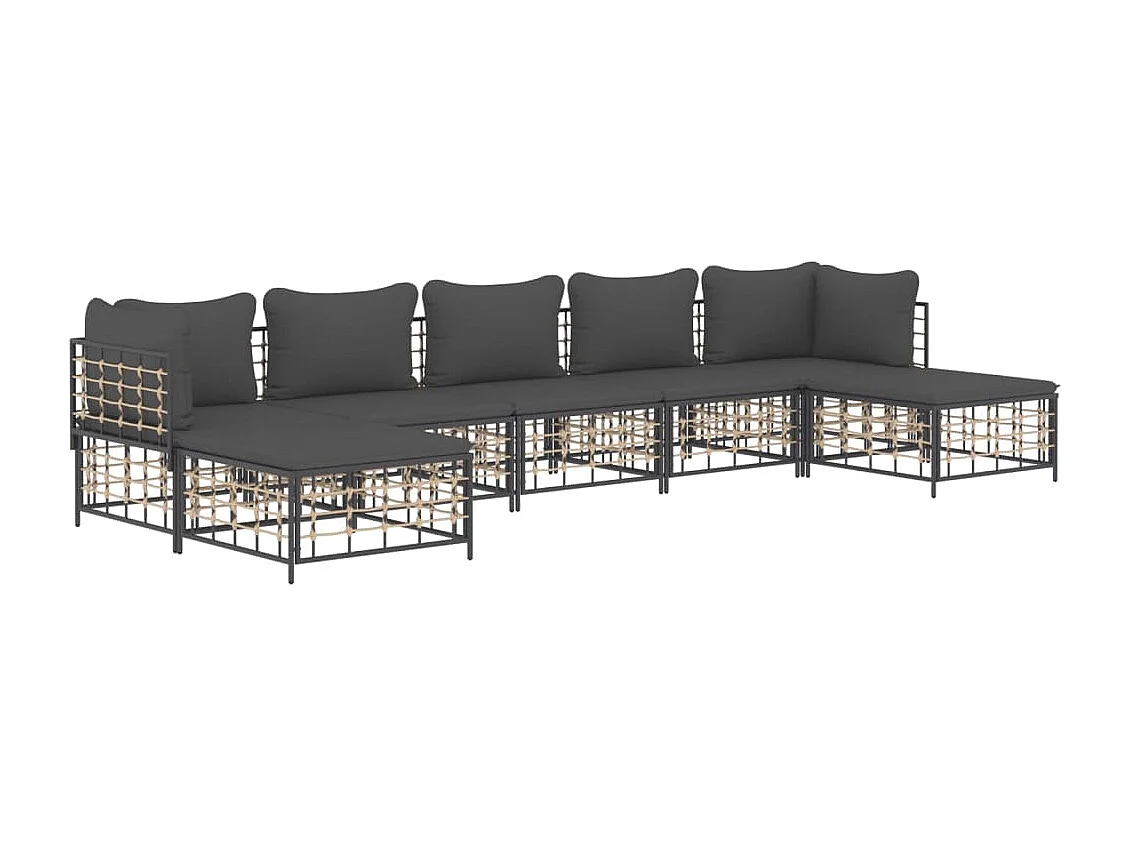 Salon de jardin 7 pcs avec coussins anthracite résine tressée