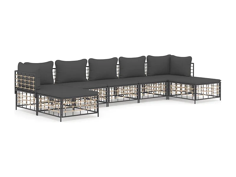 Salon de jardin 7 pcs avec coussins anthracite résine tressée