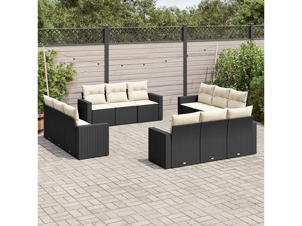 Salon de jardin 12 pcs avec coussins noir résine tressée