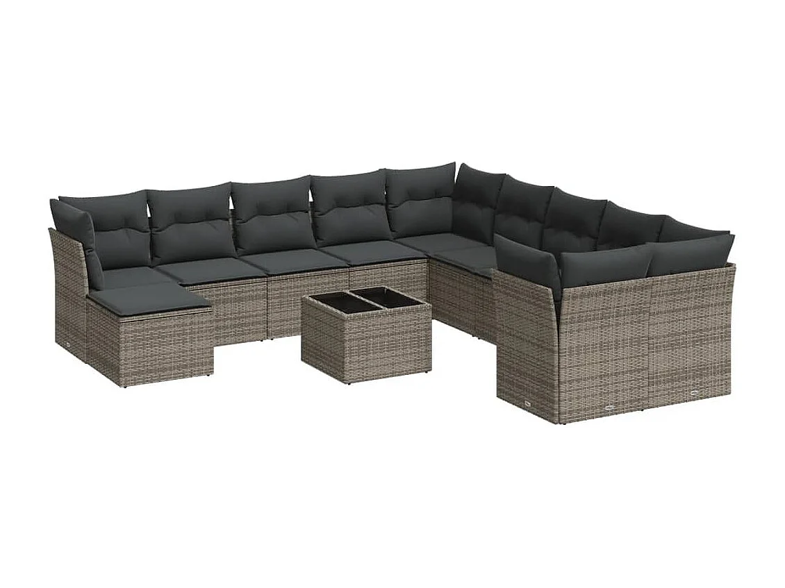 Salon de jardin avec coussins 12 pcs gris résine tressée
