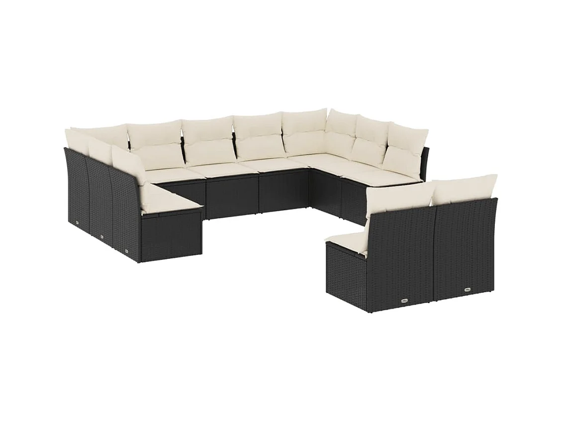 Salon de jardin 11 pcs avec coussins noir résine tressée