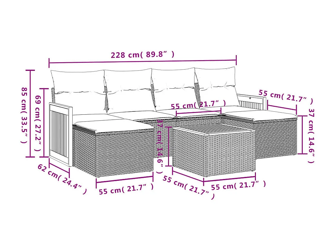 Salon de jardin avec coussins 7 pcs beige résine tressée