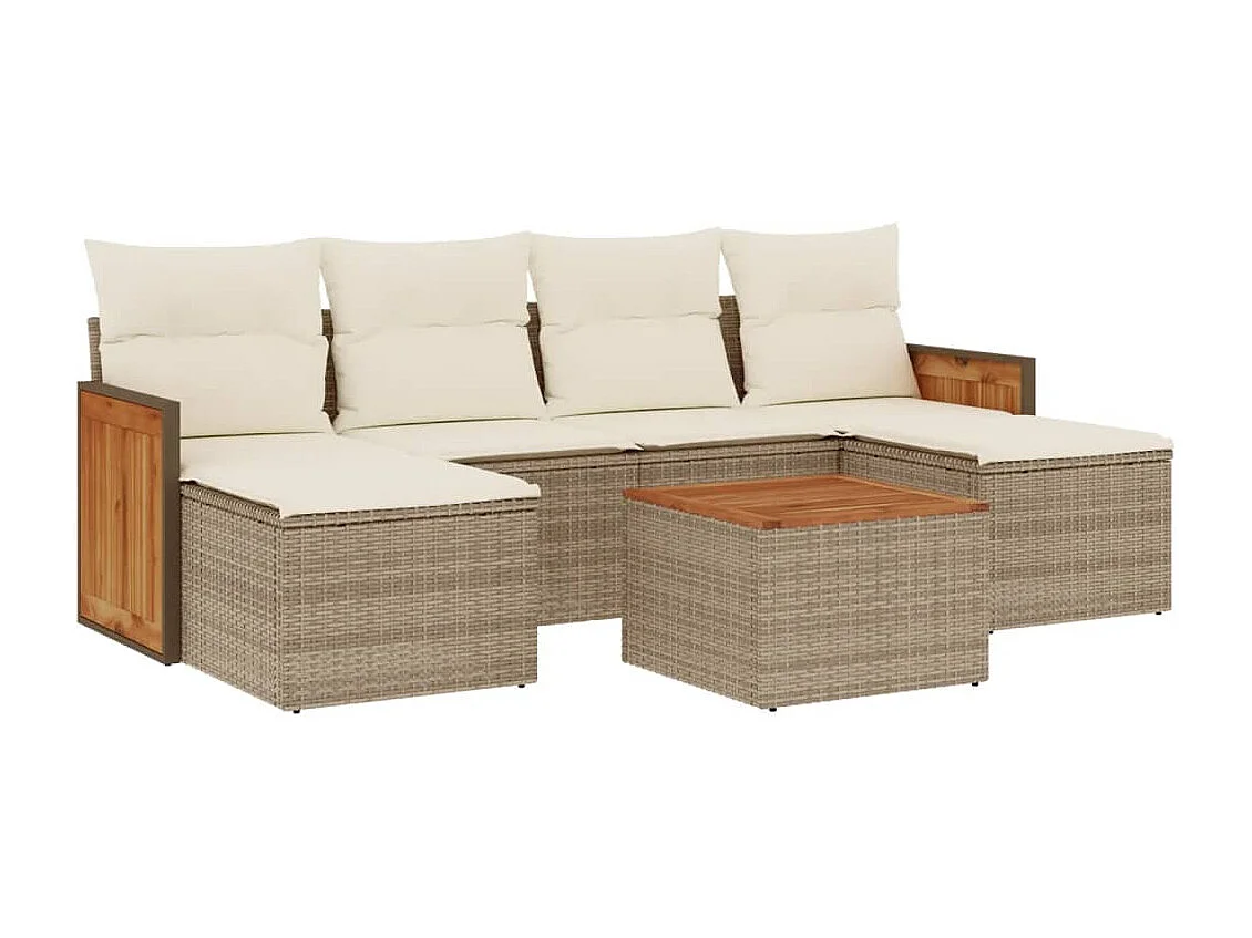 Salon de jardin avec coussins 7 pcs beige résine tressée