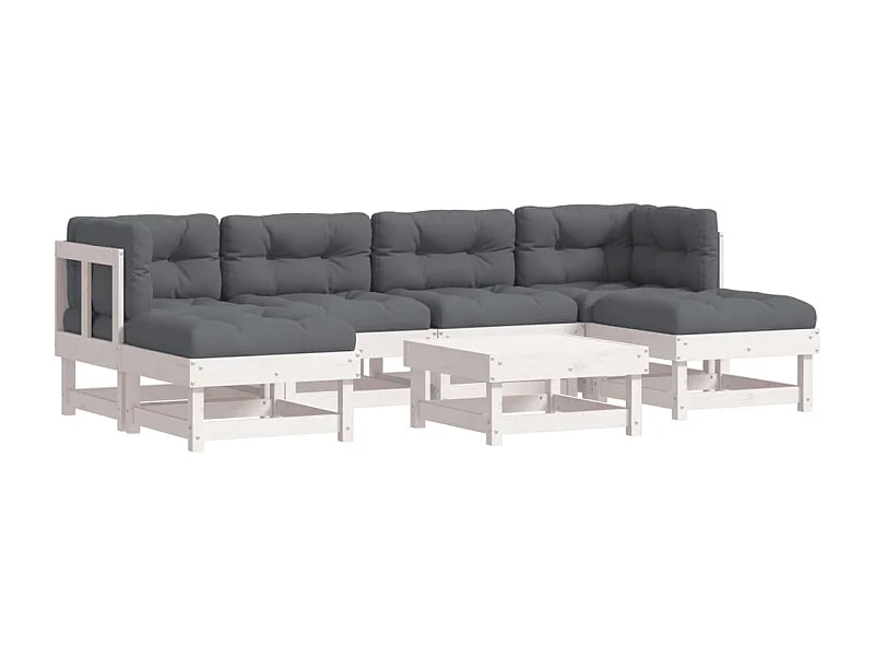Salon de jardin 7 pcs avec coussins blanc bois massif