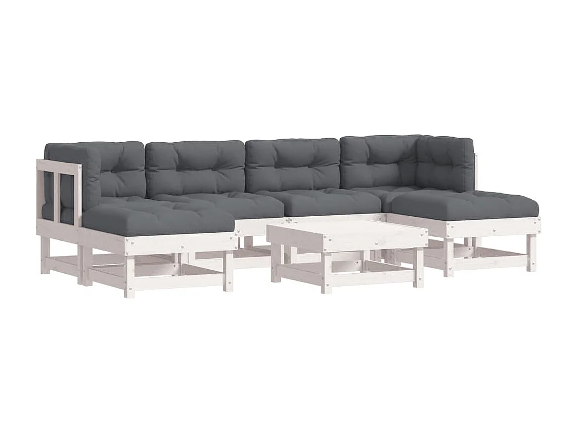 Salon de jardin 7 pcs avec coussins blanc bois massif