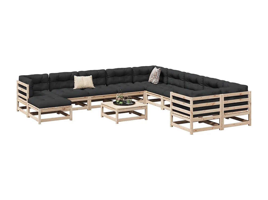 vidaXL Juego de sofás de jardín 12 piezas madera maciza de pino Marrón
