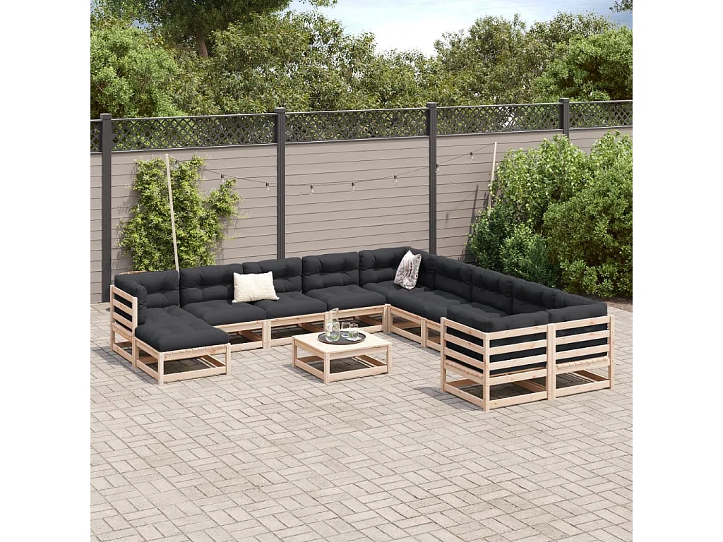 vidaXL Juego de sofás de jardín 12 piezas madera maciza de pino Marrón