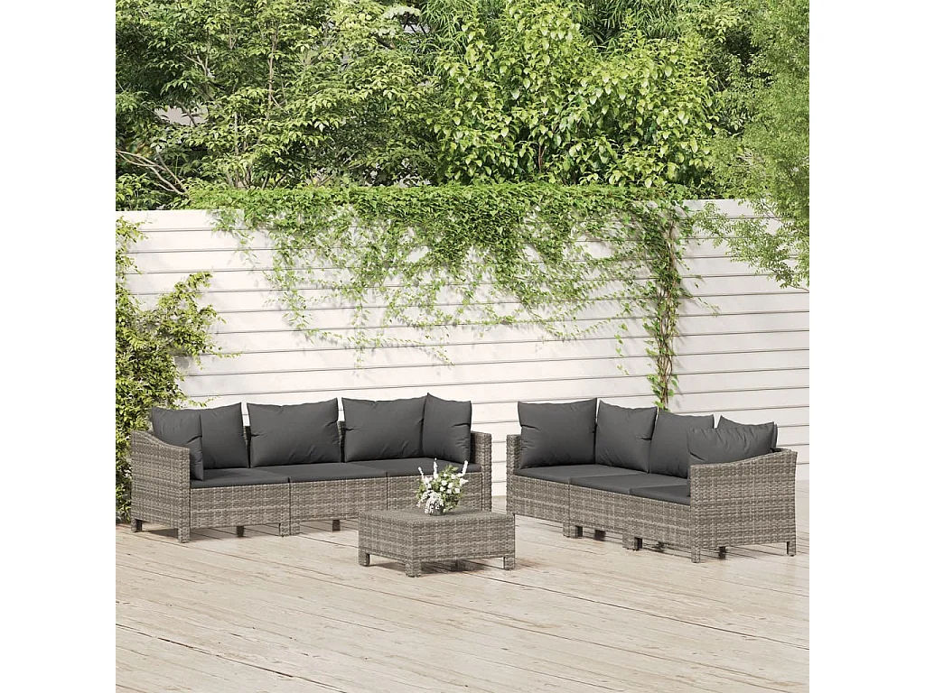 Salon de jardin 7 pcs avec coussins Gris Résine tressée