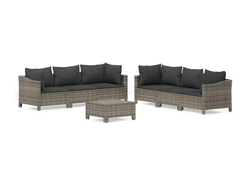 Salon de jardin 7 pcs avec coussins Gris Résine tressée