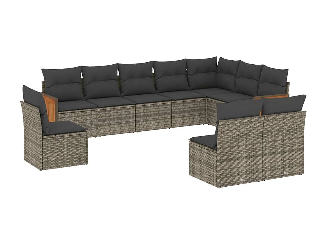 Salon de jardin avec coussins 10 pcs gris résine tressée