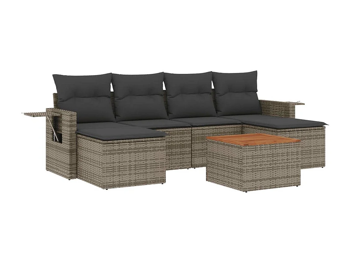 Salon de jardin avec coussins 7 pcs gris résine tressée