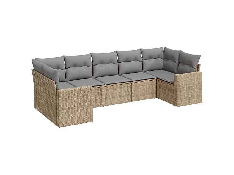 Salon de jardin avec coussins 7 pcs beige résine tressée
