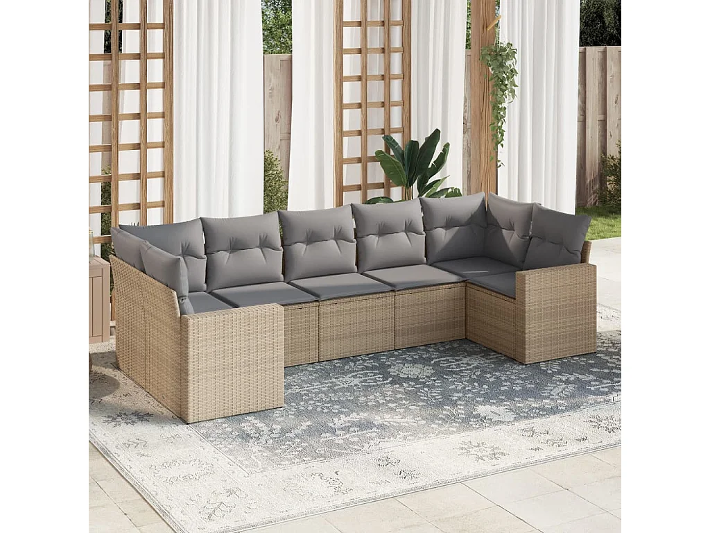 Salon de jardin avec coussins 7 pcs beige résine tressée
