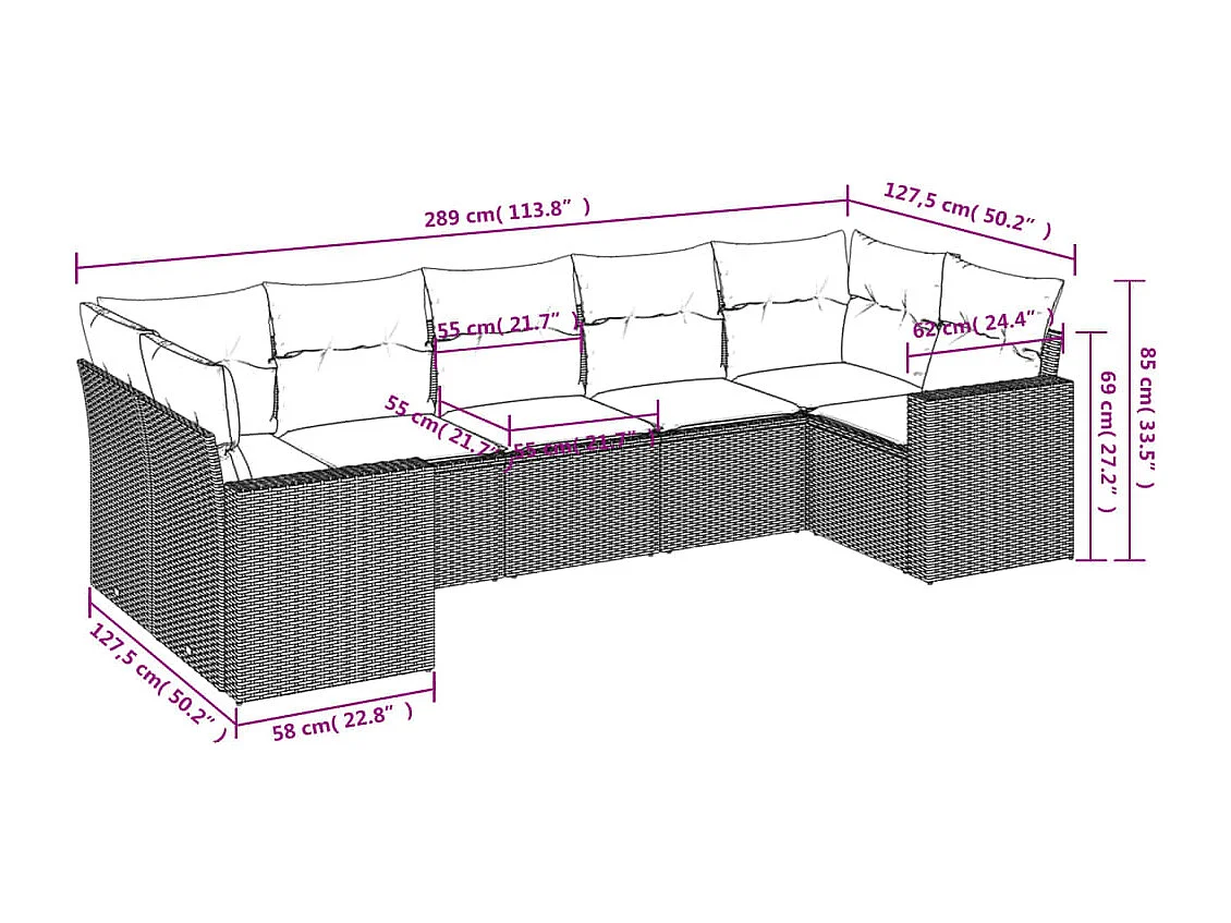 Salon de jardin avec coussins 7 pcs beige résine tressée