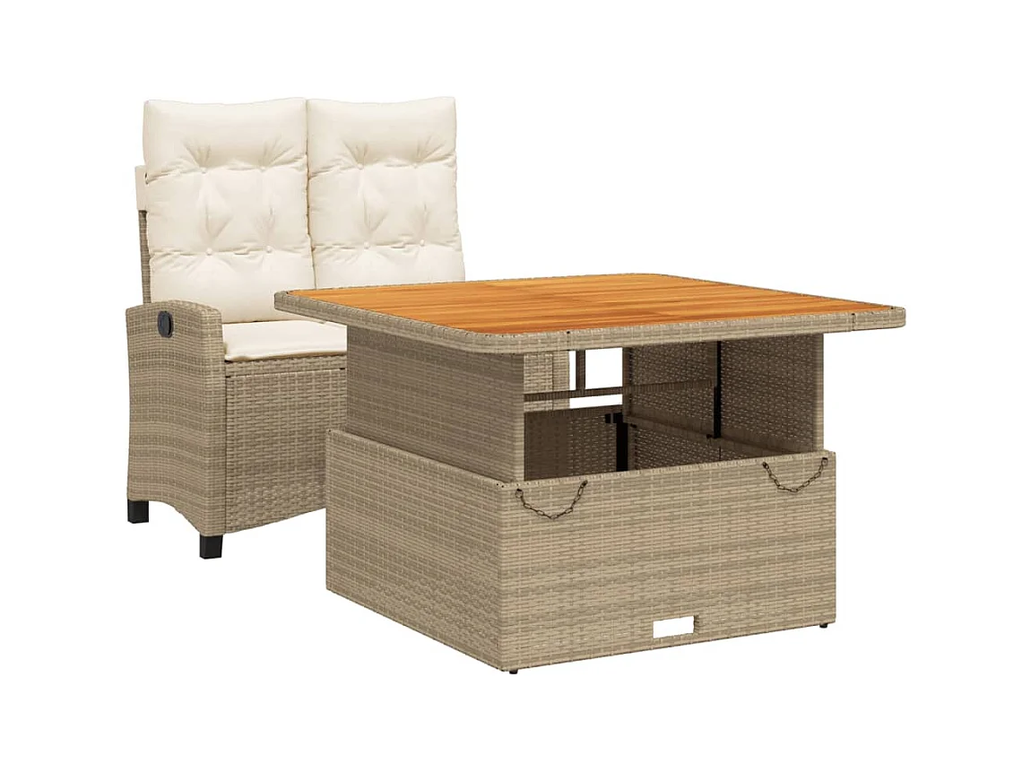 Ensemble à manger de jardin et coussins 2 pcs beige poly rotin