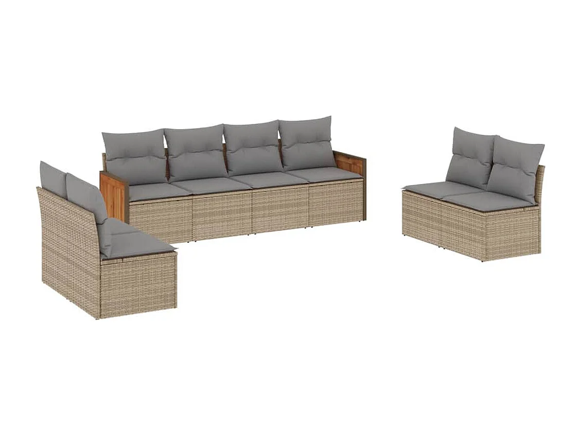 Salon de jardin avec coussins 8 pcs beige résine tressée