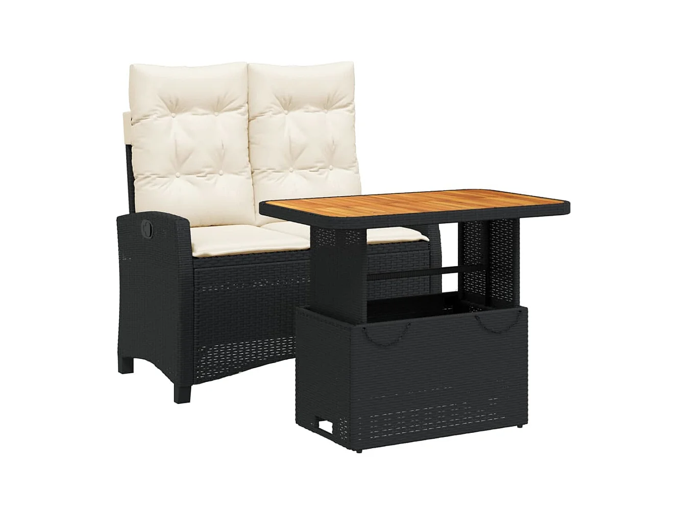 Ensemble à manger de jardin coussins 2pcs noir résine tressée