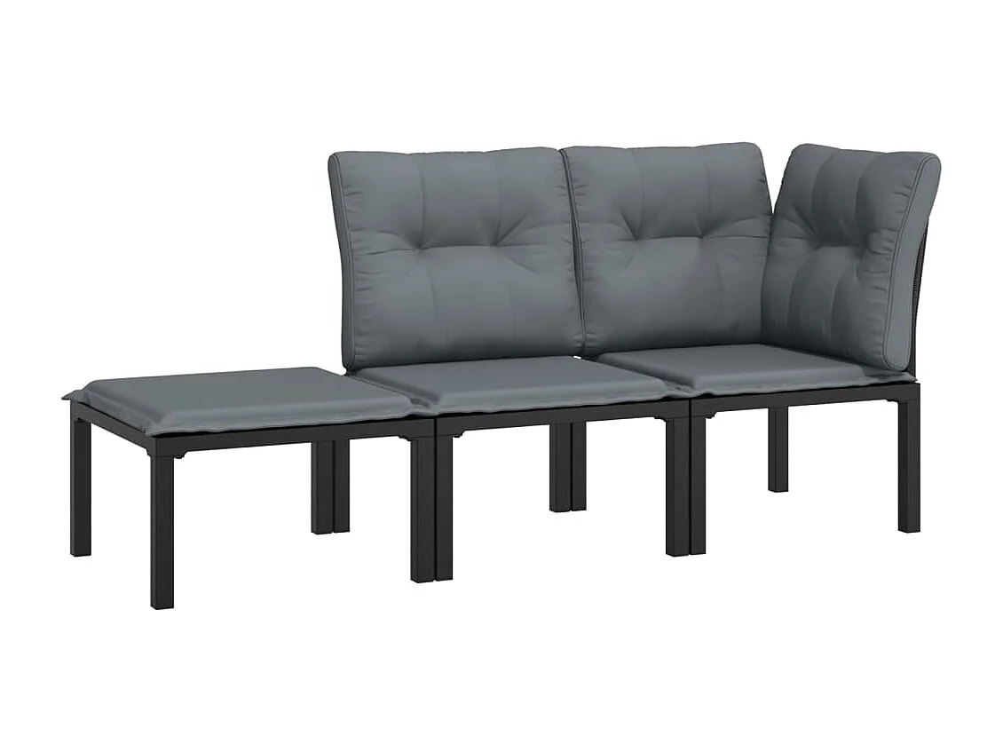 Salon de jardin 3 pcs noir et gris résine tressée