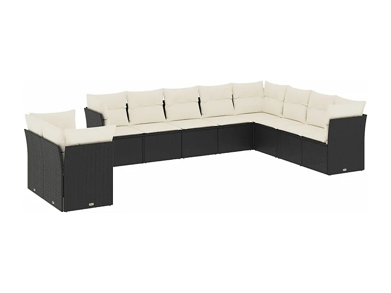 Salon de jardin 10 pcs avec coussins noir résine tressée