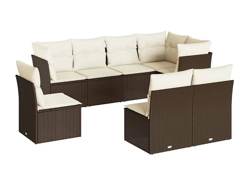 Salon de jardin 8 pcs avec coussins marron résine tressée