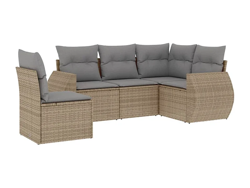 Salon de jardin avec coussins 5 pcs beige résine tressée
