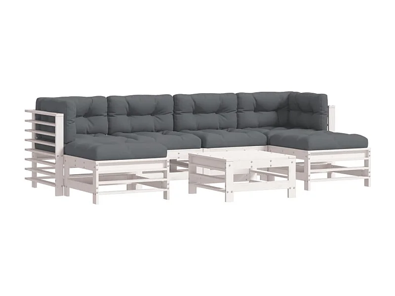 Salon de jardin 7 pcs avec coussins blanc bois massif