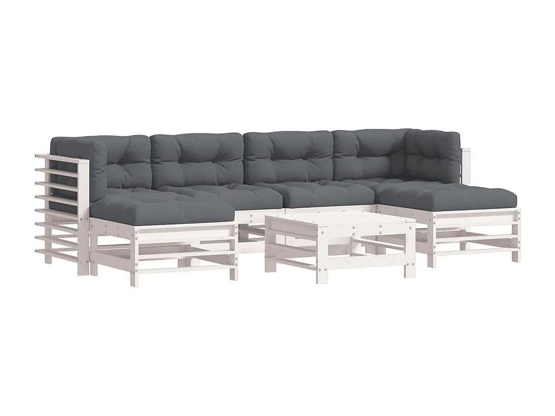 Salon de jardin 7 pcs avec coussins blanc bois massif