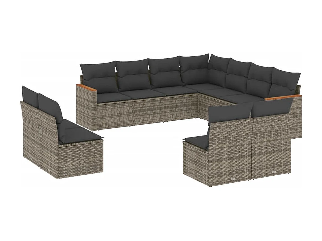 Salon de jardin 11 pcs avec coussins gris résine tressée