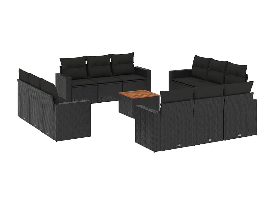 Salon de jardin avec coussins 13 pcs noir résine tressée