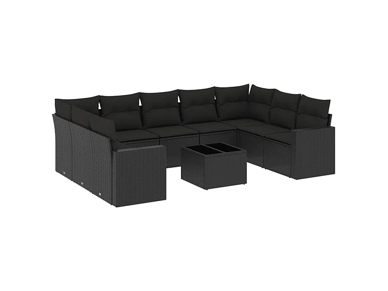 Salon de jardin 10 pcs avec coussins noir résine tressée