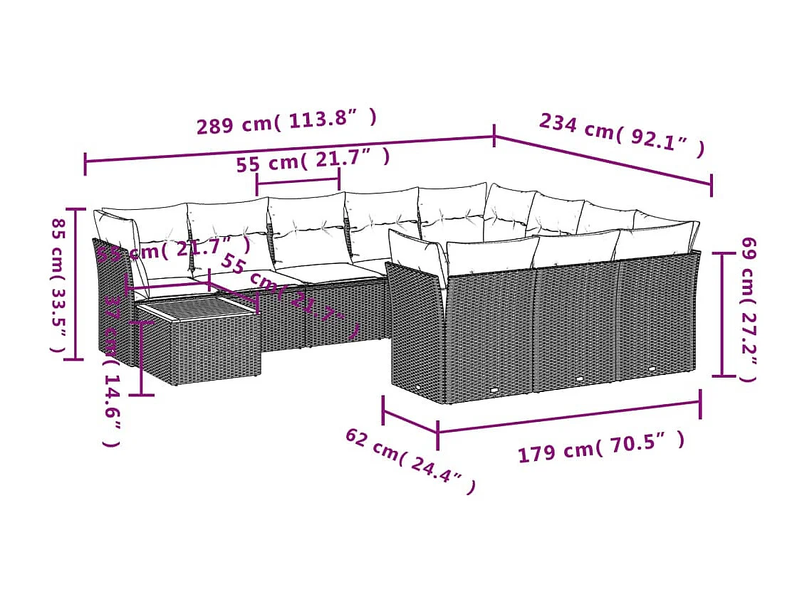 Salon de jardin 11 pcs avec coussins noir résine tressée