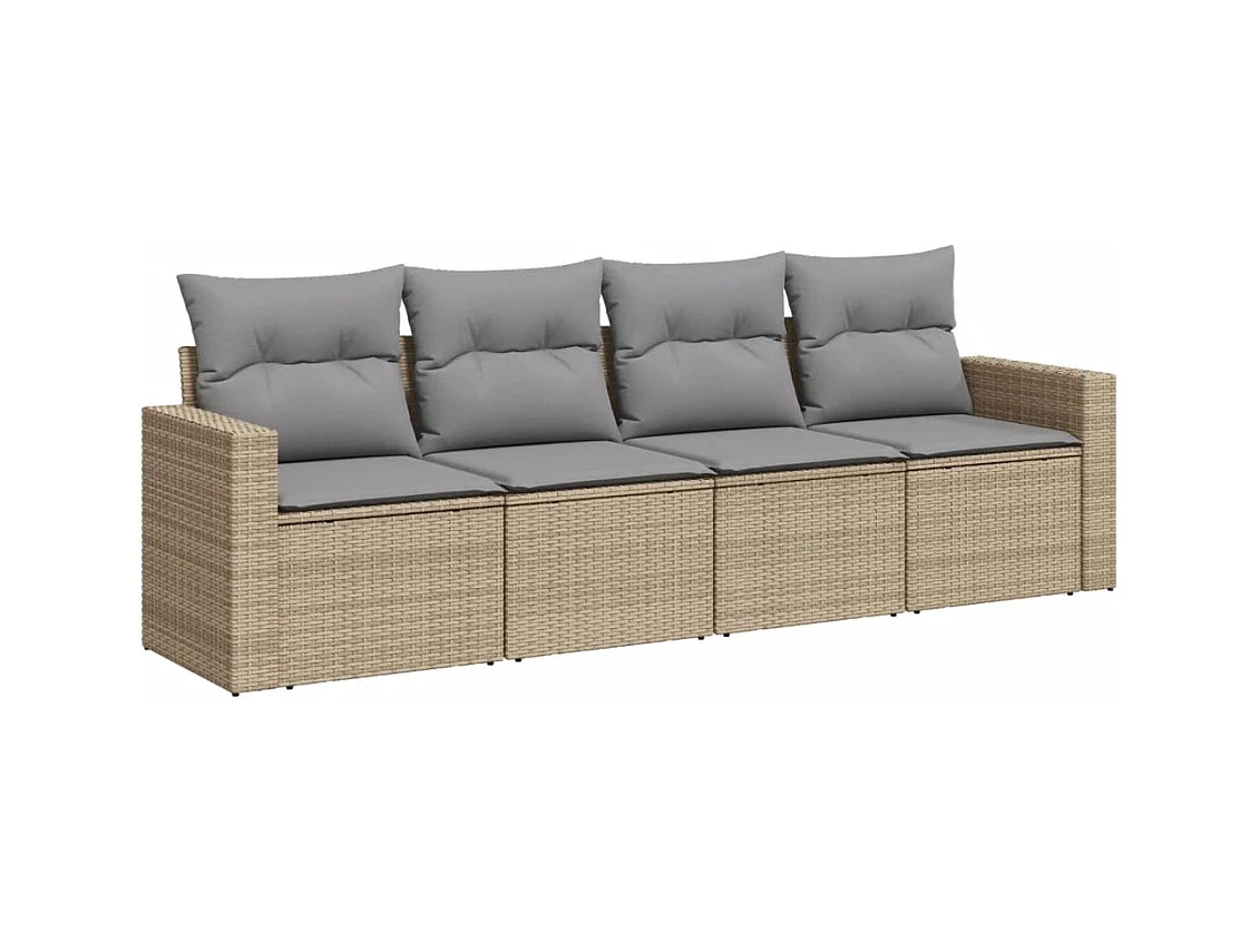 Salon de jardin avec coussins 4 pcs beige résine tressée