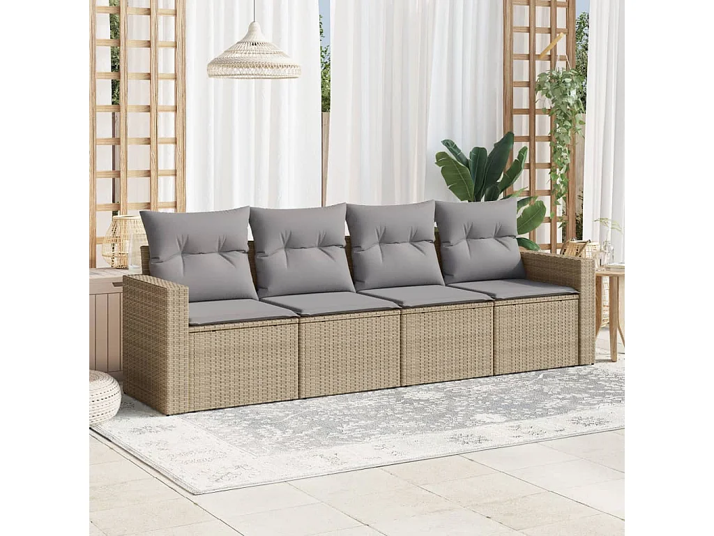 Salon de jardin avec coussins 4 pcs beige résine tressée