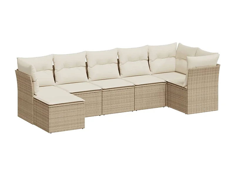Salon de jardin avec coussins 7 pcs beige résine tressée